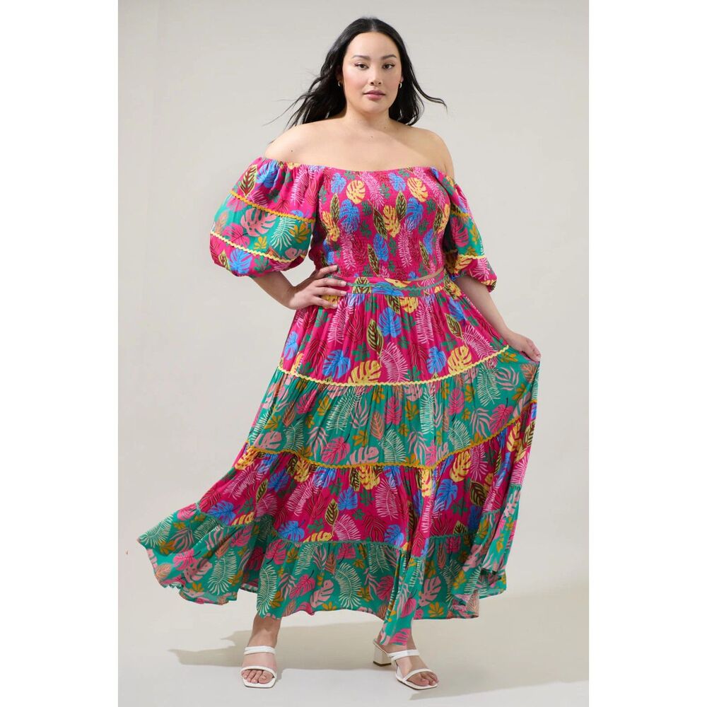Sugarlips Marina Tropical Skirt and Smocked Crop Top Curvy Set! 2X